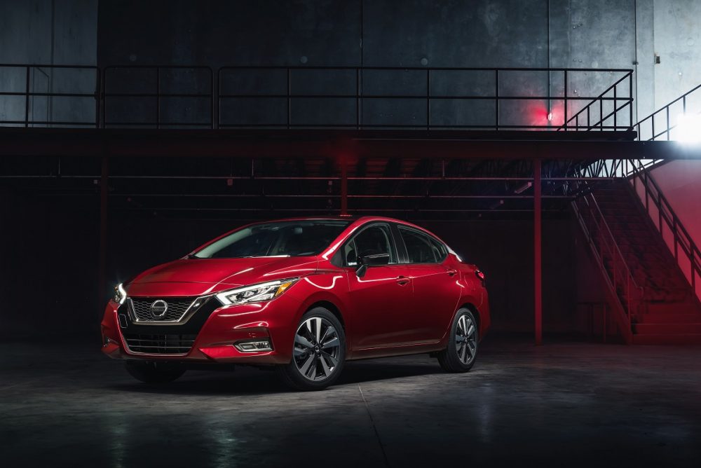 A red 2020 Nissan Versa