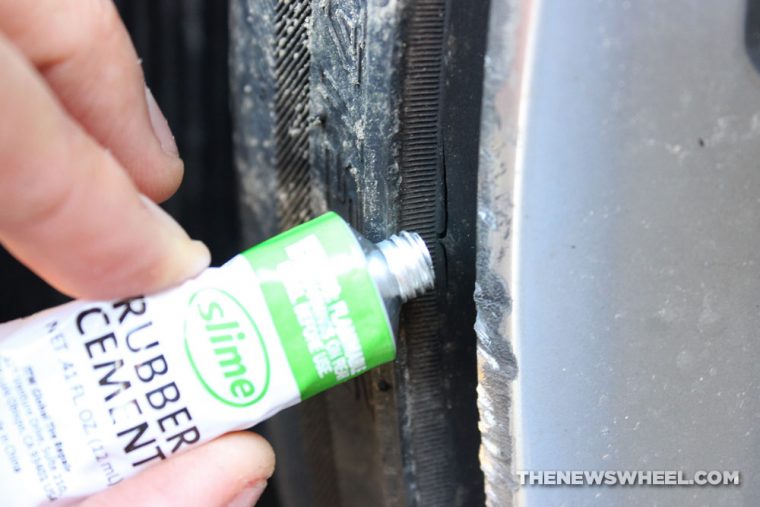 Fix a Crack in tire sidewall split fissure mend glue rubber cement