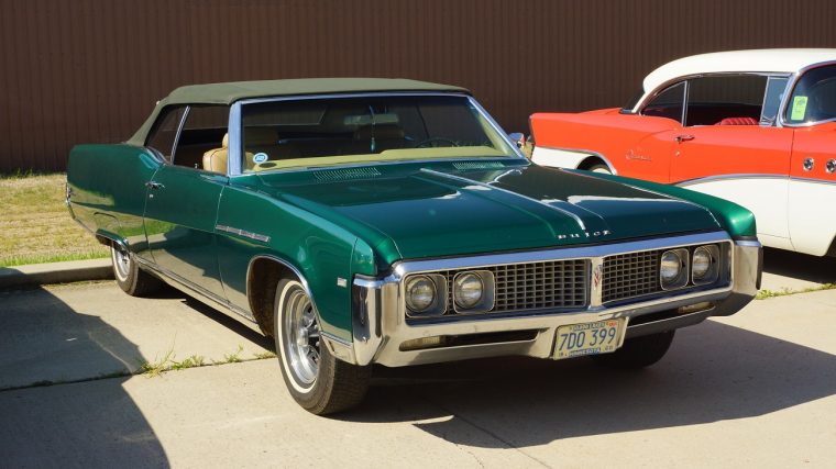 A blue Buick Electra convertible