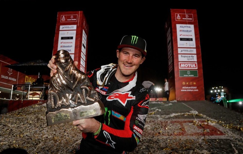 Ricky Brabec with Dakar 2020 trophy