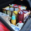 transporting groceries in truck of car bags shopping