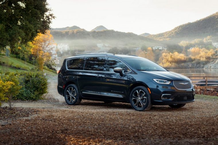 2021 Chrysler Pacifica parked on a country road in the mountains