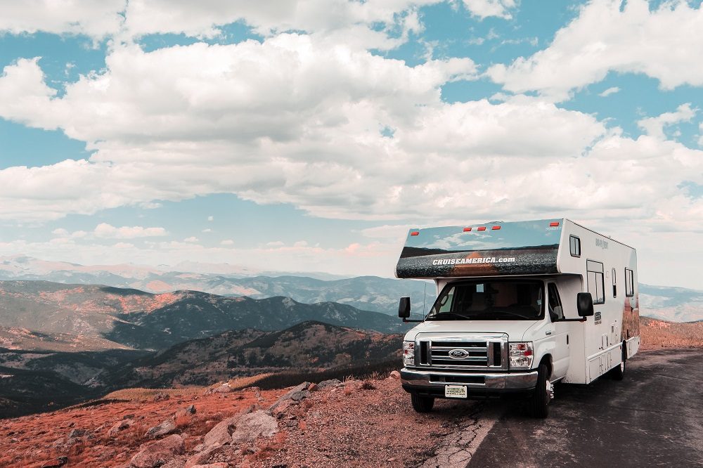 RV with scenic backdrop