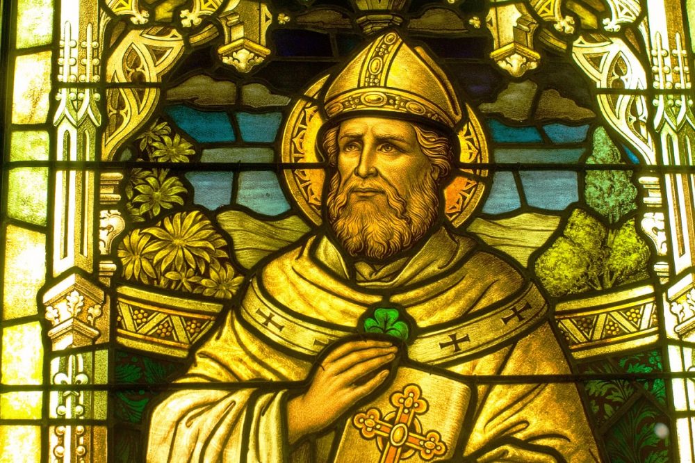 St Patrick shamrock stained glass window