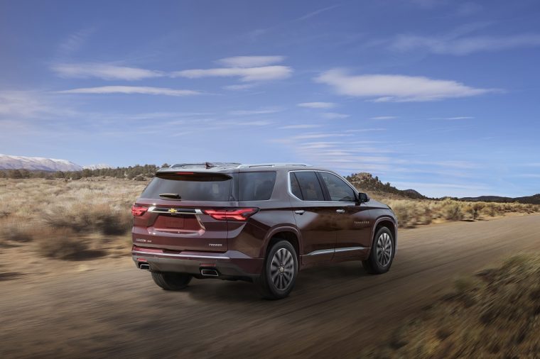 The 2022 Chevrolet Traverse driving on the road