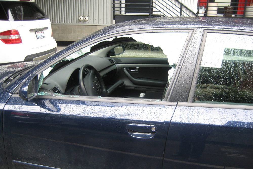 Car Break In Broken Window Glass Shattered