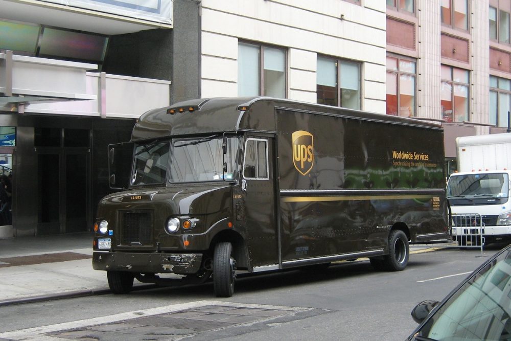UPS truck parked on city street