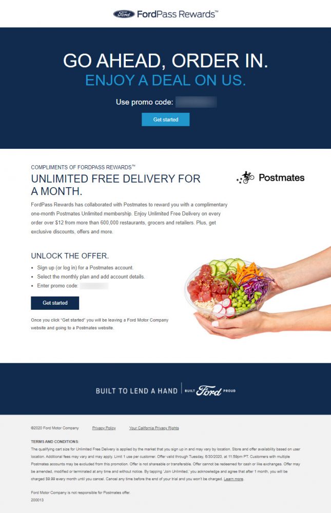 FordPass Rewards Postmates Unlimited essential workers