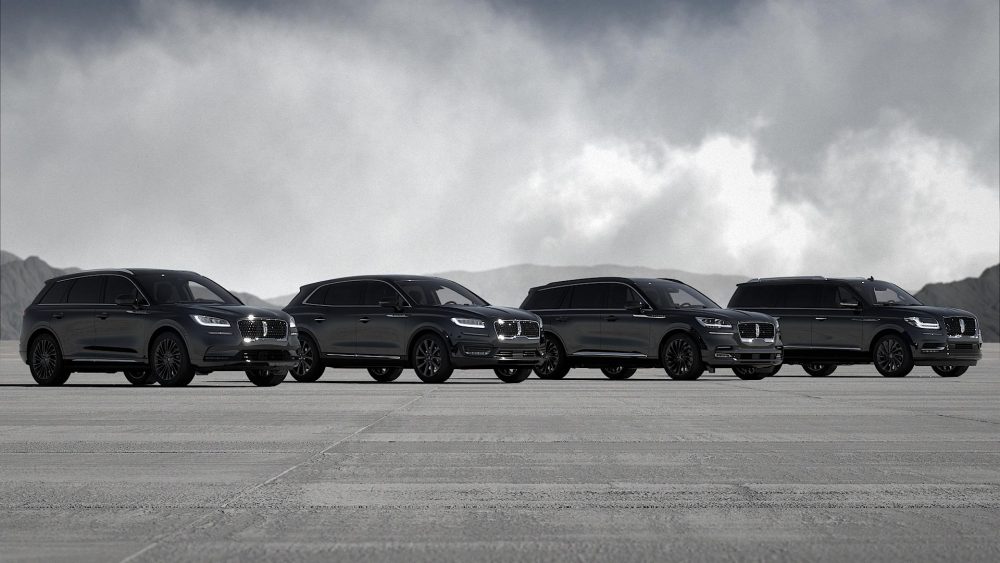 Lincoln Monochromatic SUV lineup: the 2021 Lincoln Corsair, 2021 Lincoln Nautilus, 2021 Lincoln Aviator, and 2021 Lincoln Navigator