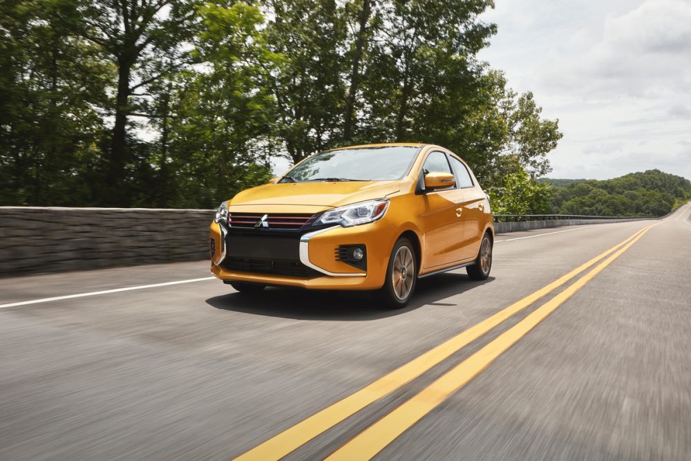 The 2021 Mitsubishi Mirage on the street