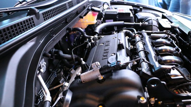 Car engine with the hood up