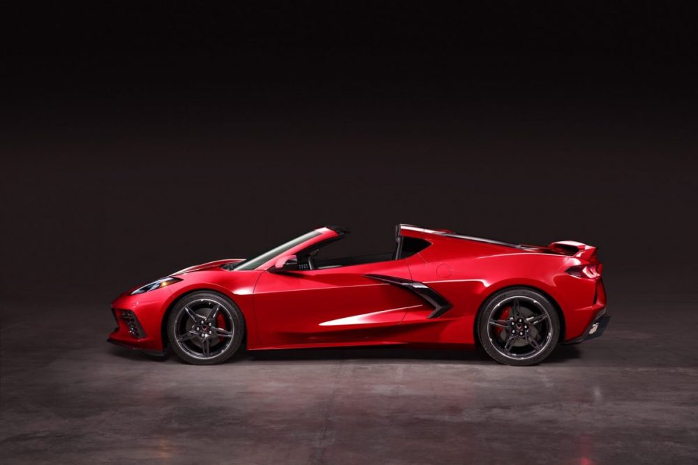 The 2020 Corvette Convertible in a dark room