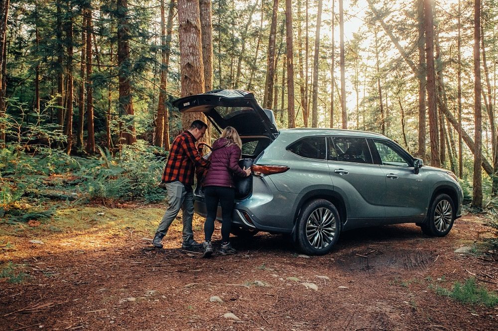 loading car in forest