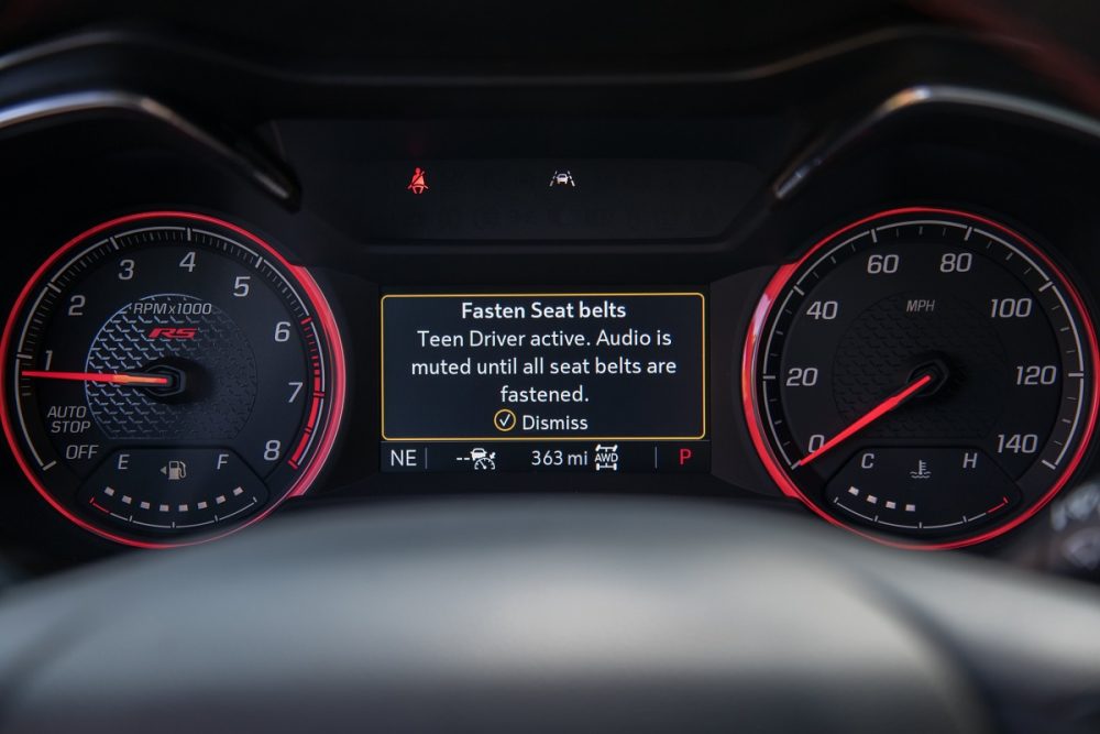 A Teen Driver alert on the dashboard of the 2021 Chevrolet Trailblazer RS