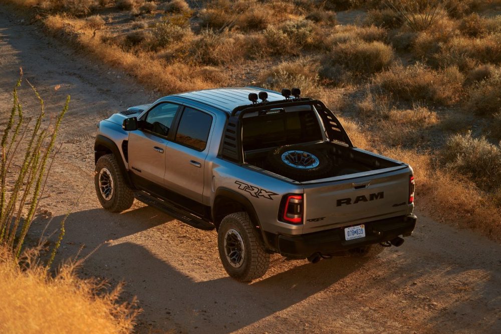 The 2021 Ram 1500 TRX on a dirt path