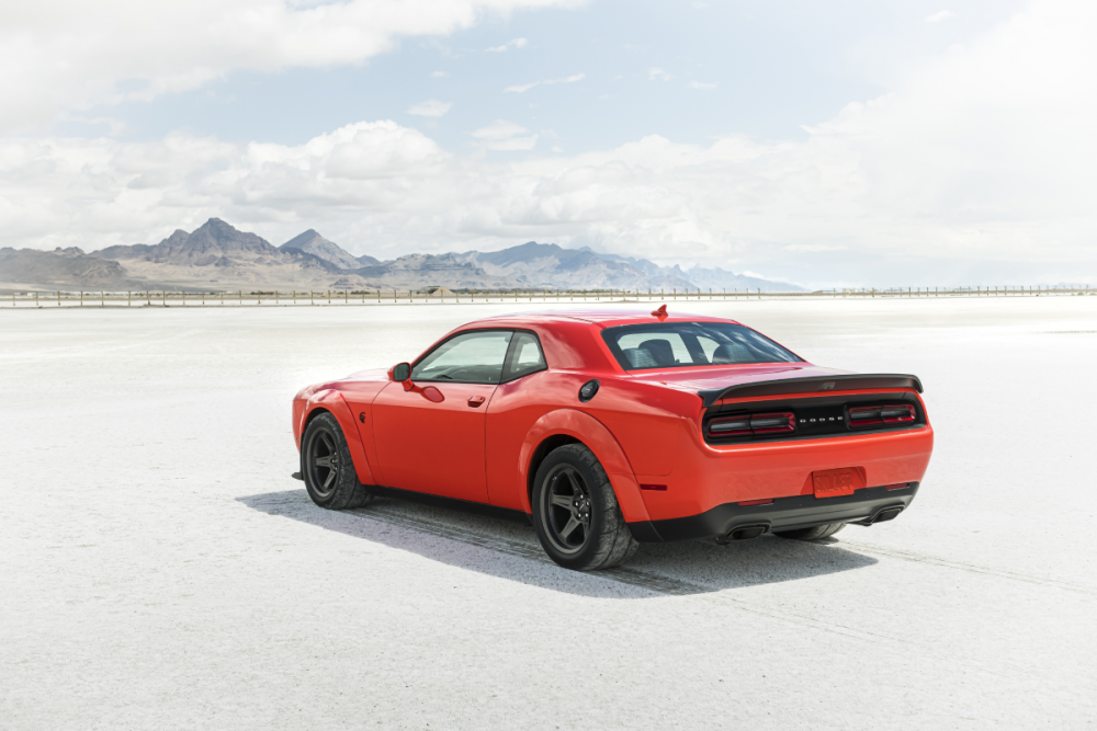 The 2020 Dodge Challenger SRT Super Stock in front of mountains