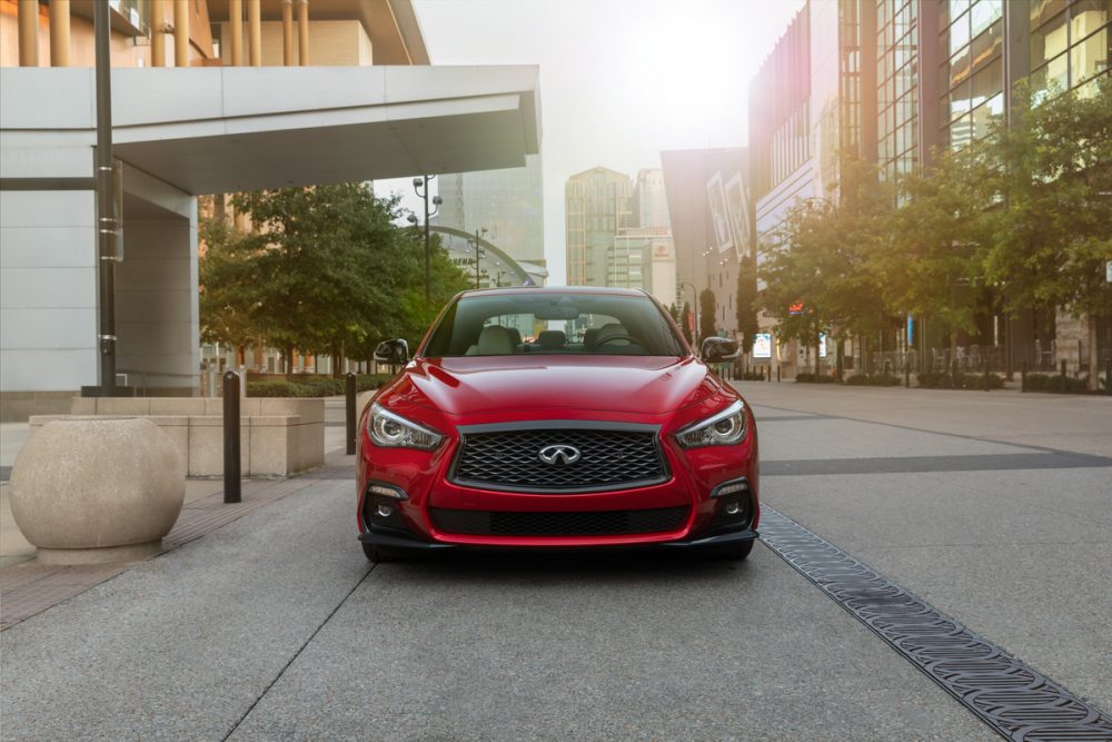 2021 Infiniti Q50 parked downtown in a city