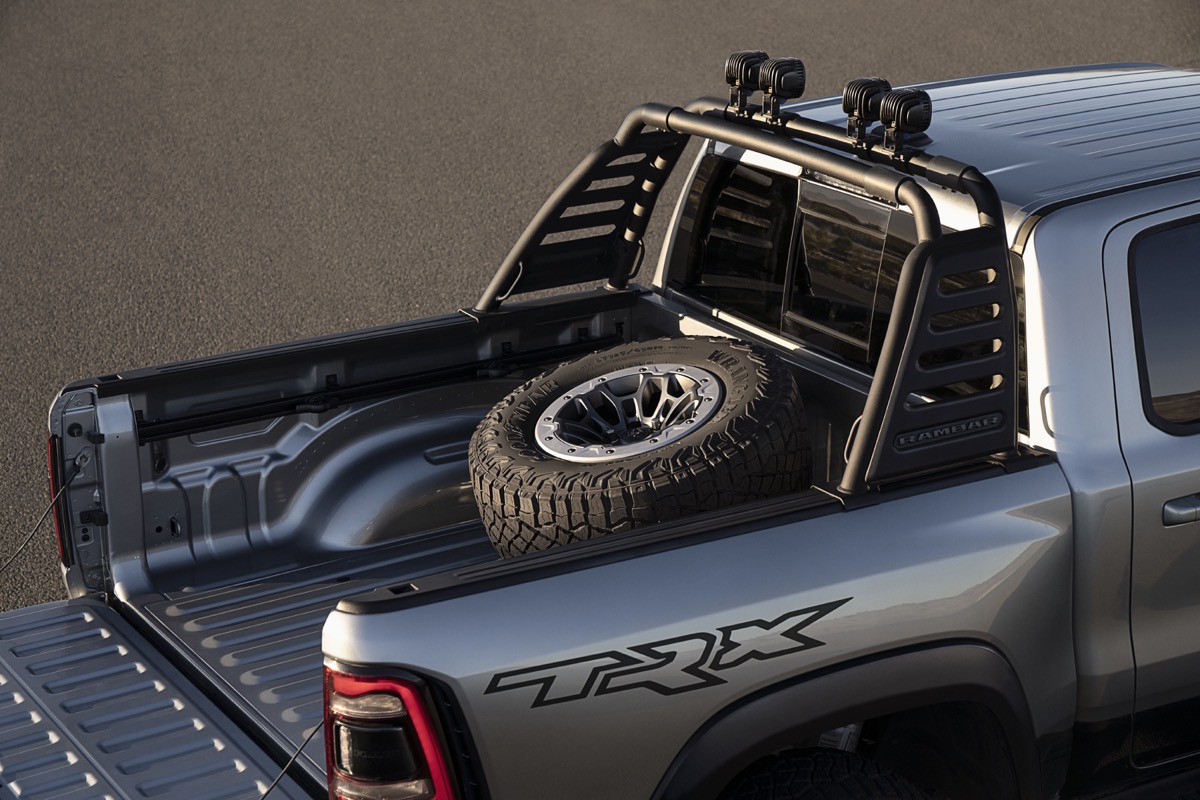 2021 Ram 1500 TRX with the RamBar and spare-tire carrier accessories