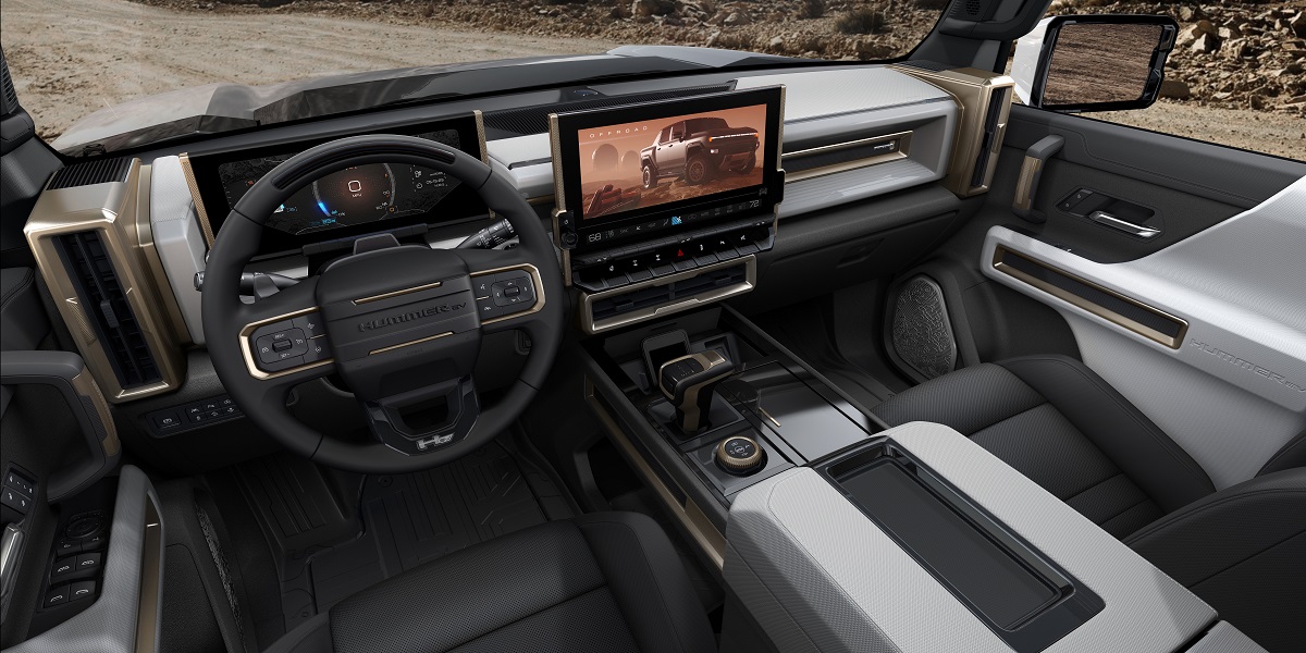 2022 GMC Hummer EV's infotainment screen, which features Google Infotainment software.