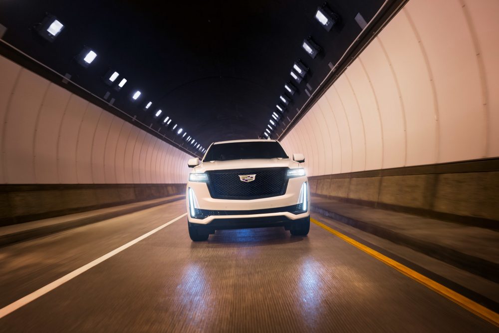 2021 Cadillac Escalade driving through a tunnel