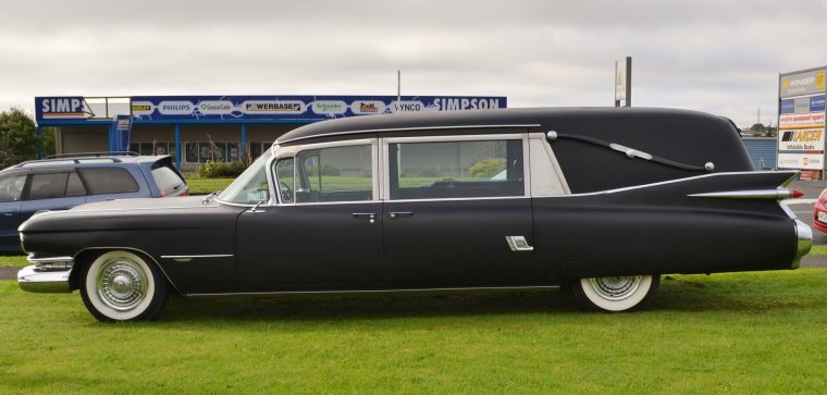 A black 1959 Cadillac Hearse