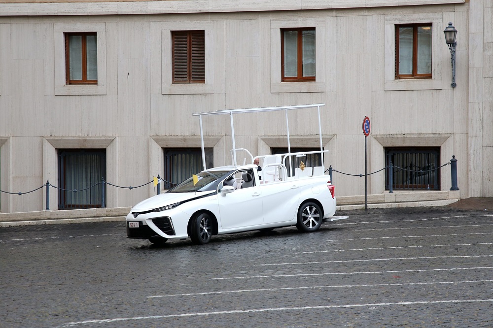 Toyota Mirai Popemobile parked