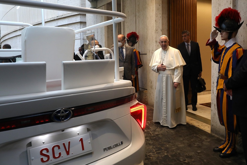 Toyota Mirai Popemobile with Pope Francis