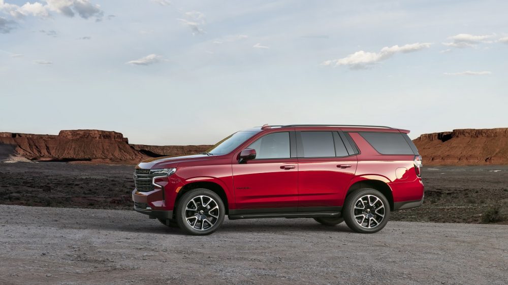 The 2021 Chevrolet Tahoe in front of red rock formations