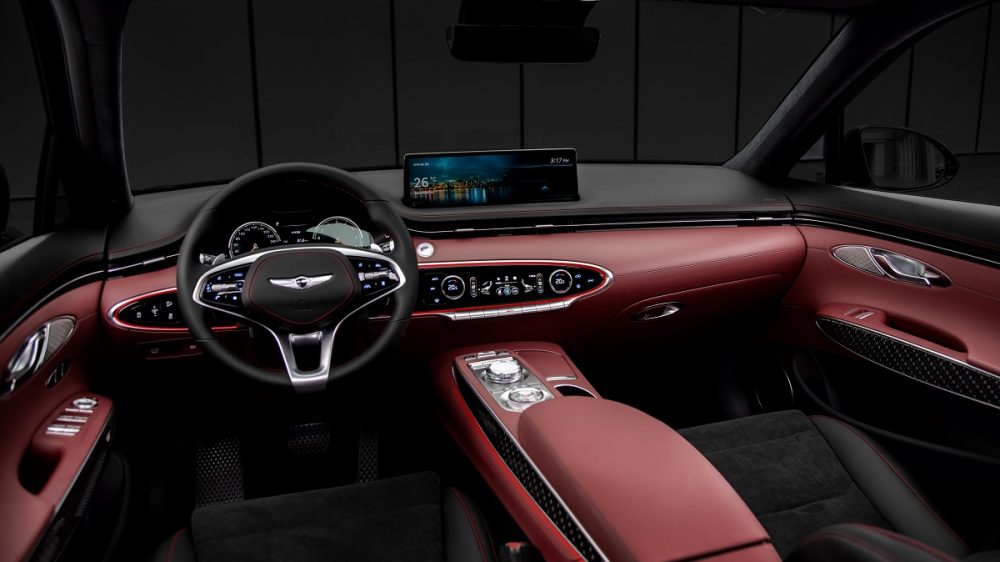 2022 Genesis GV70 front seats, steering wheel, and dashboard