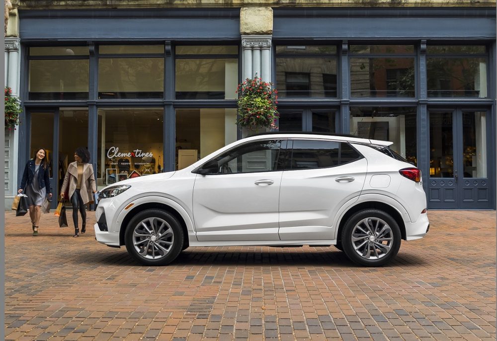 Side view of 2021 Buick Encore GX on brick street