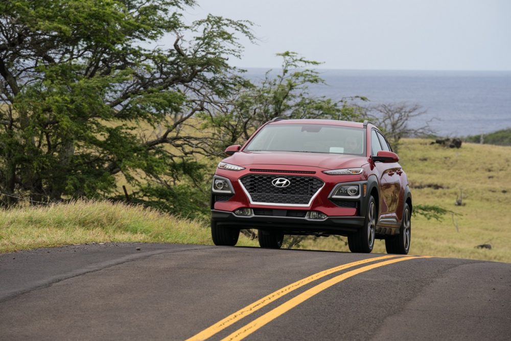 2021 Hyundai Kona driving near the ocean