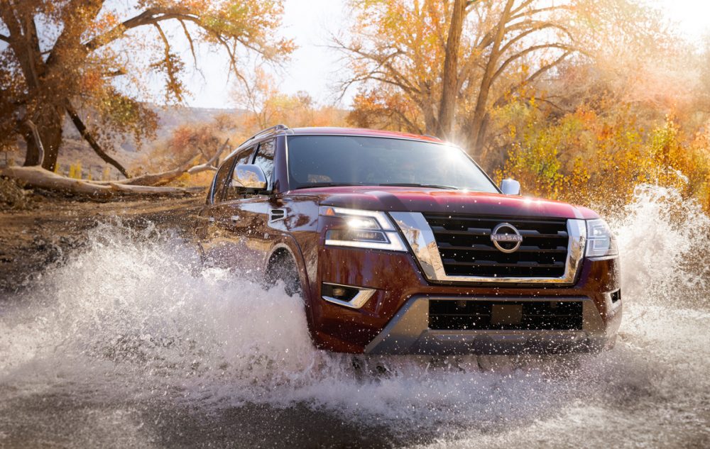 front view of red 2021 Nissan Armada