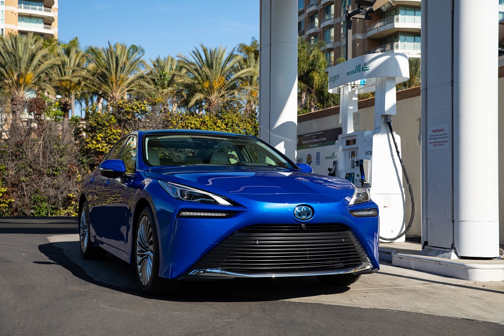 2021 Toyota Mirai Limited in Hydro Blue (fueling station)
