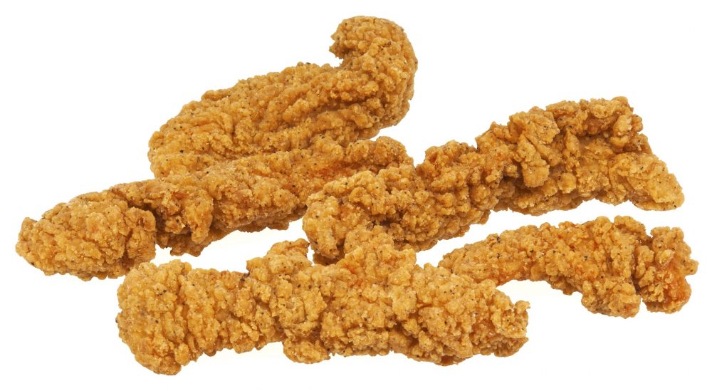 A batch of chicken tenders, which are a terrible car snack