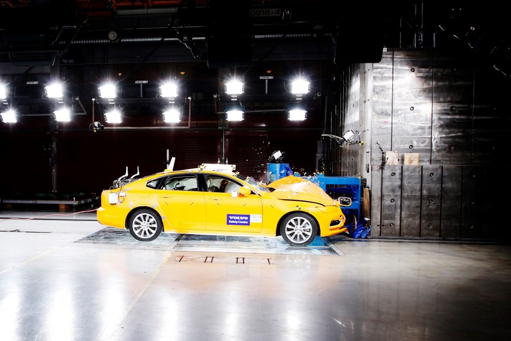 A Volvo S90, being tested in the Volvo Cars Safety Centre