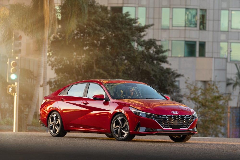 Sunny front side view of 2021 Hyundai Elantra