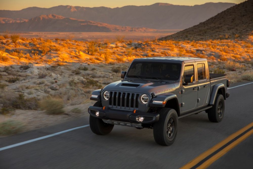 The 2021 Jeep Gladiator Mojave driving on a street