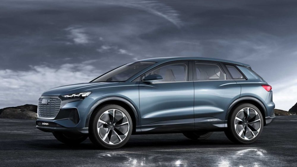 Audi's 2021 Q4 e-tron in a storm