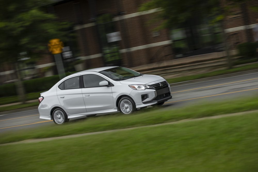 The 2021 Mitsubishi Mirage G4 on the street