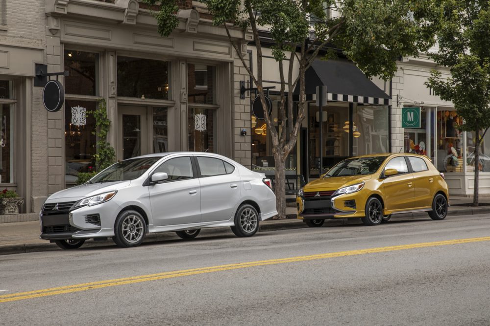 The 2021 Mirage G4 parked in front of the Mirage on the street