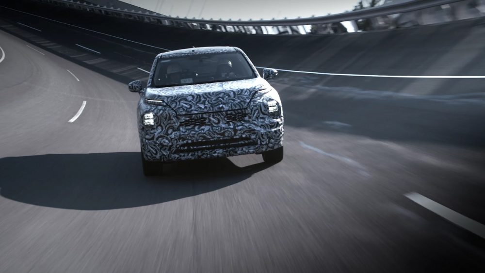 The 2022 Outlander undergoing testing by driving on a track