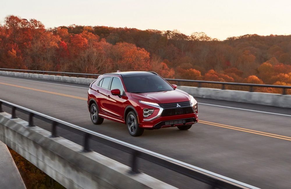 The 2022 Eclipse Cross driving on a bridge