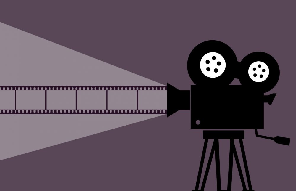 A cartoon image of a film projector. 