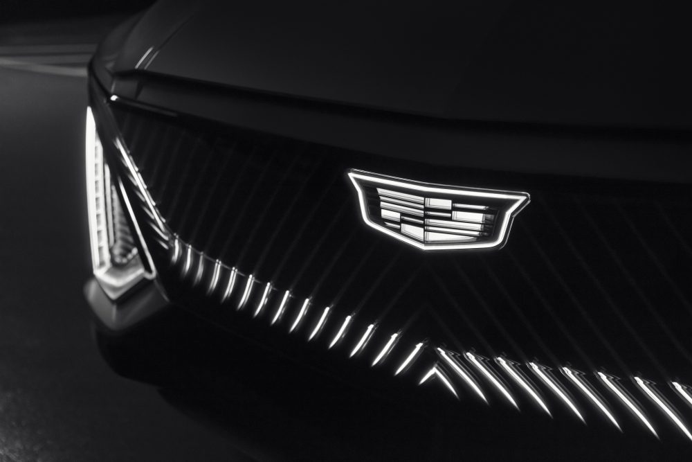 The badge of the all-new Cadillac Lyriq. Unfortunately, Edgar Scissorhands is not pictured.