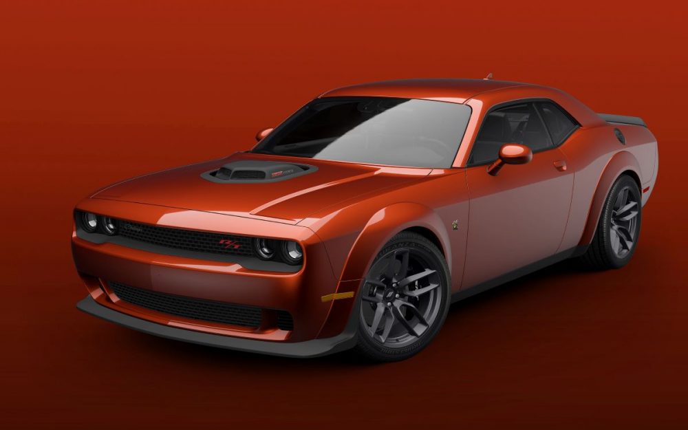 2021 Dodge Challenger R/T Scat Pack Shaker Widebody on solid red background