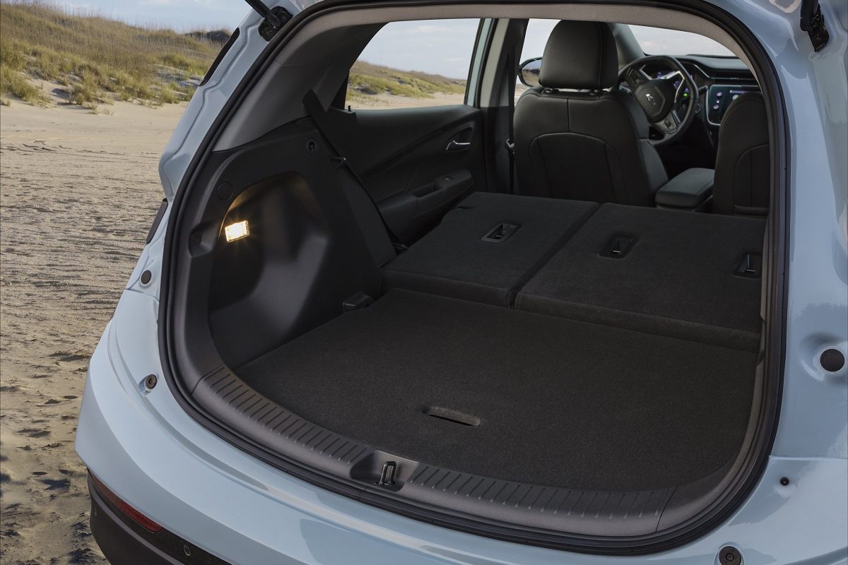 2022 Chevrolet Bolt EV cargo bay with rear seats folded down