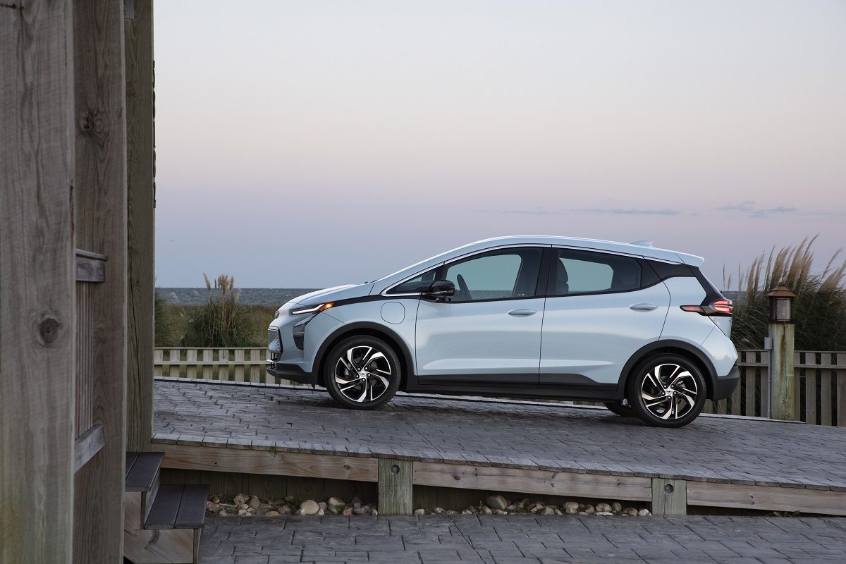 Side view of 2022 Chevrolet Bolt EV on ramp