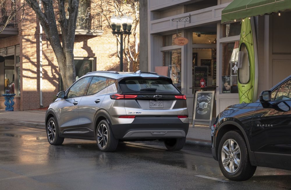 Rear view of parked 2022 Chevrolet Bolt EUV