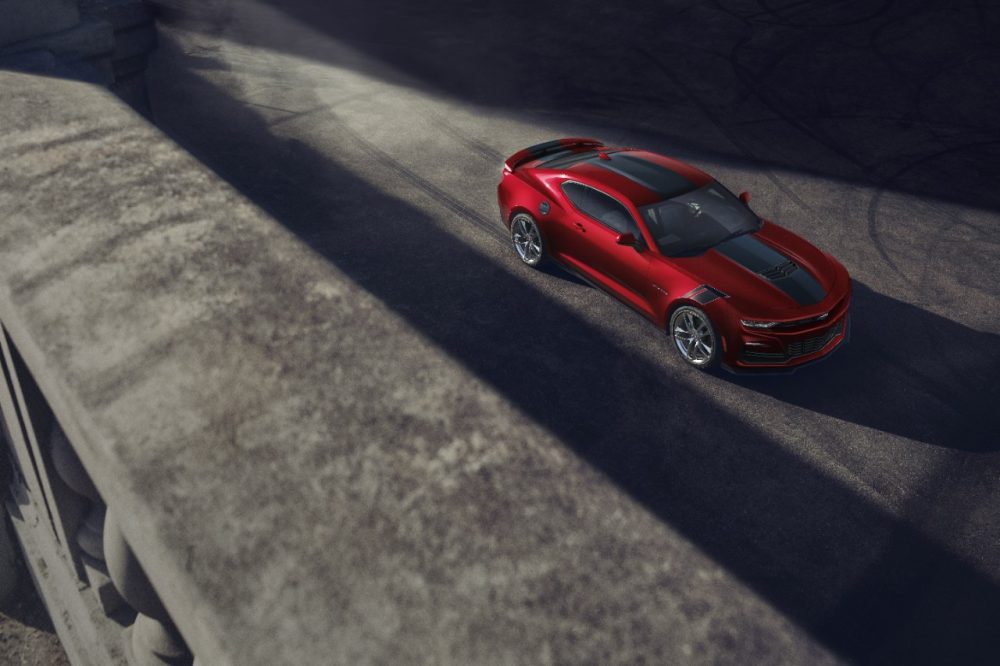 2021 Chevrolet Camaro SS and LT1 parked on a rooftop