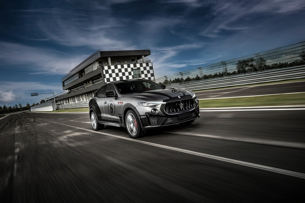 Grey 2021 Maserati Levante Trofeo at the track